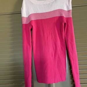 SHEIN Pink and White Crew Neck Sweater